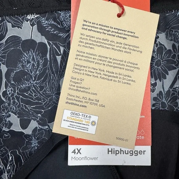 Thinx Hiphugger Leakproof Period Panties Size 4X Black Floral NWT - Picture 5 of 5